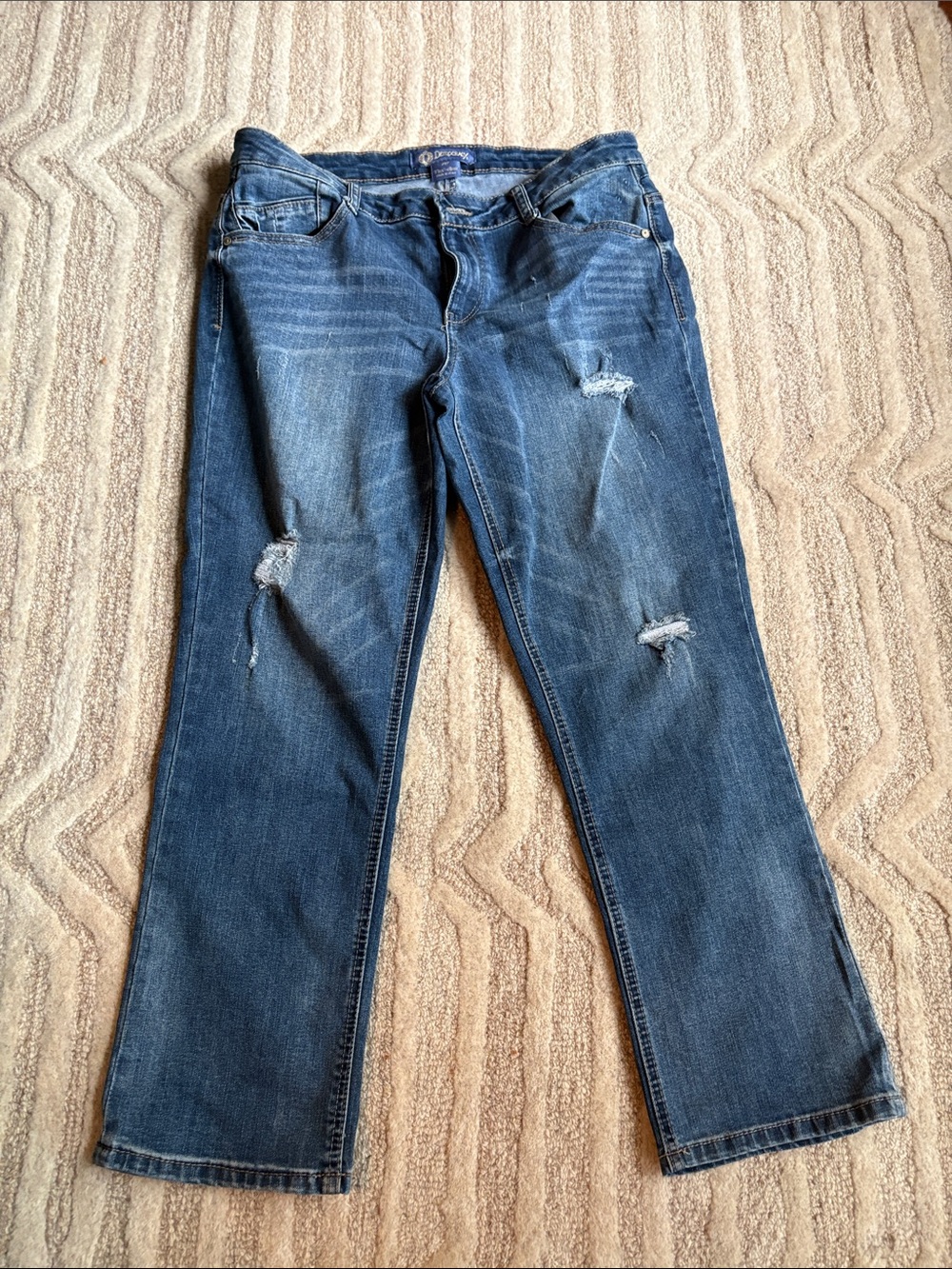 Democracy Women's Distressed Dark Blue Straight-Leg Jeans